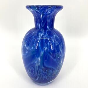Vintage Cobalt Blue "murano" style Swirl Art Glass Artisan Vase 8"